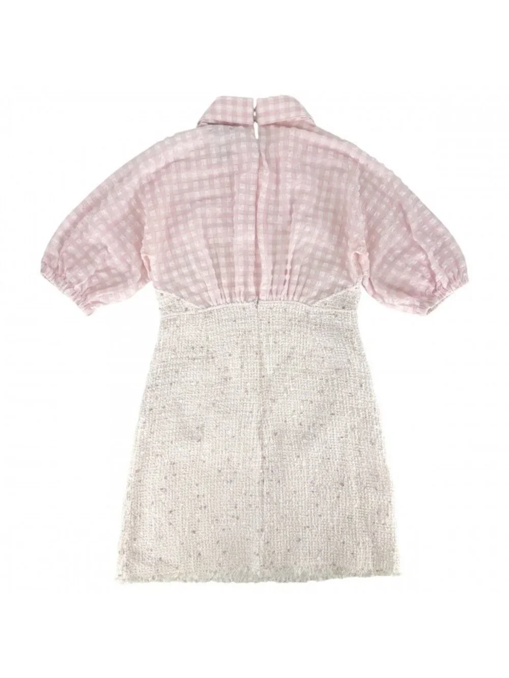 Chanel Dress Tweed Check Coco Button Sequin 38 Pink White Spring Summer Autumn